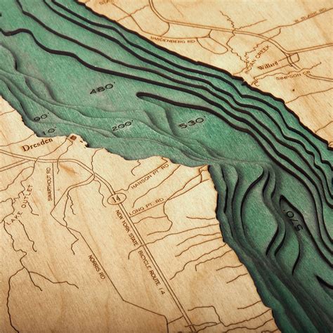 Seneca Lake Wooden Map Art | Topographic 3D Chart