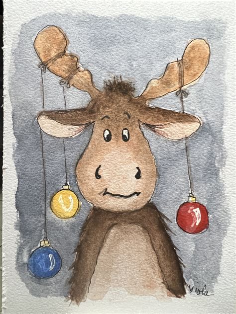 Festive Moose Watercolor Painting
