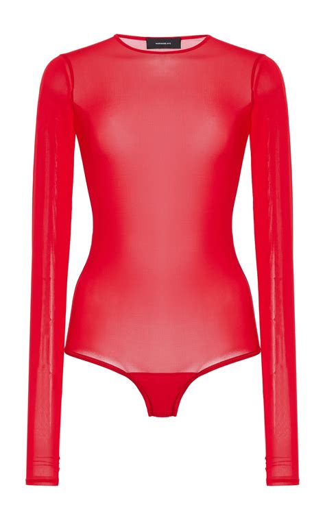 Wardrobe.nyc Sheer Bodysuit In Red Red | ModeSens