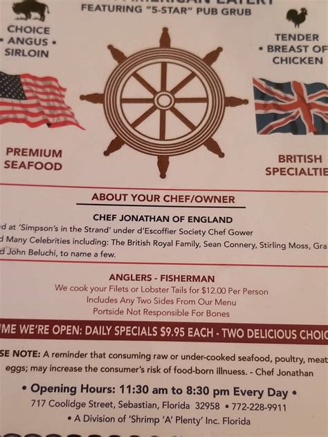 Menu at Portside Pub & Grille, Sebastian