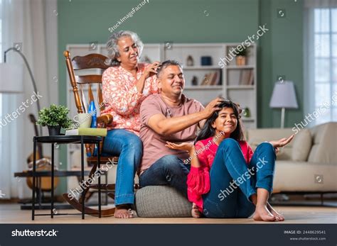 Indian Couple Daughter Family Giving Head Stock Photo 2448629541 ...