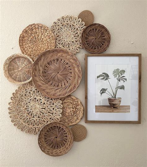 Boho bohemian basket wall decor set of 10 baskets wall art living room ...