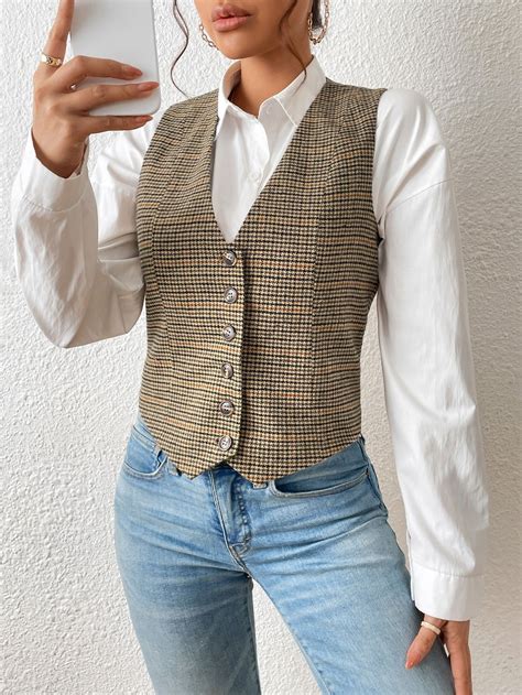 Plaid Single Breasted Vest Blazer | Vest outfits for women, Blazer ...