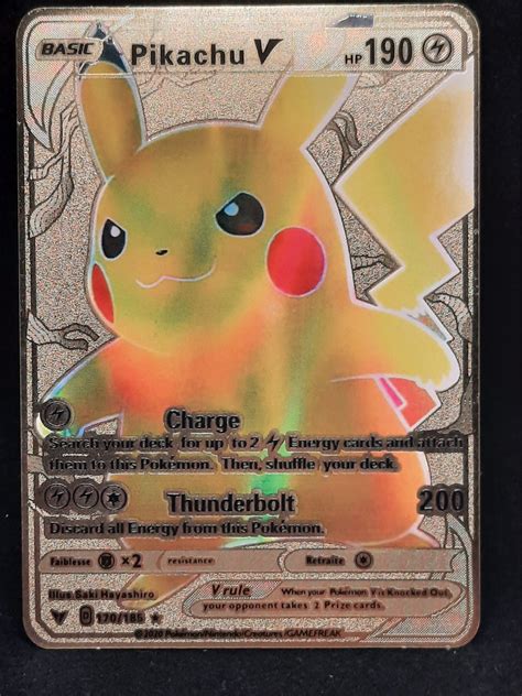 Pikachu V Full Art Gold Metal Pokemon Card | Etsy