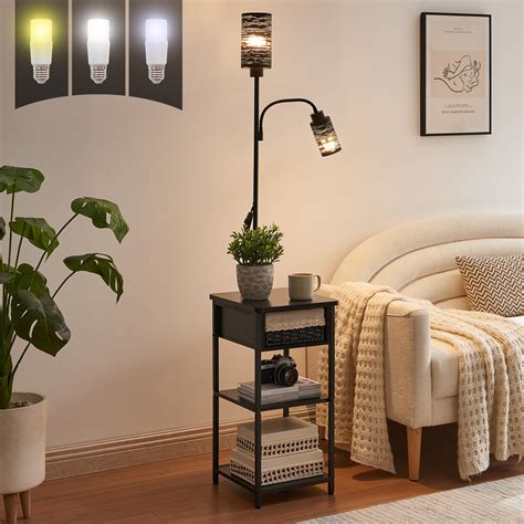 Floor Lamp with Table, End Table with Lamp Attached, Bedside Nightstand ...