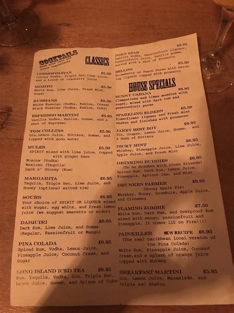 Carta de Archers Kitchen & Cocktail Bar, King's Lynn