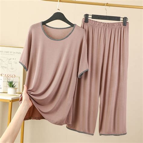 Symoid Womens T-Shirt and Capris Pant Pajama Sets Gauze Short Sleeve ...