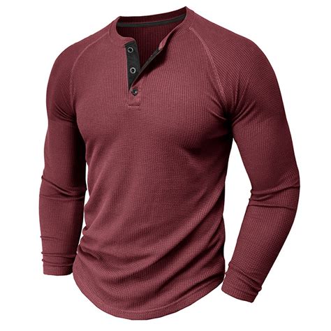 Dovford Men's Long Sleeve Henley Shirts Stretch Ribbed T-Shirts Fashion ...