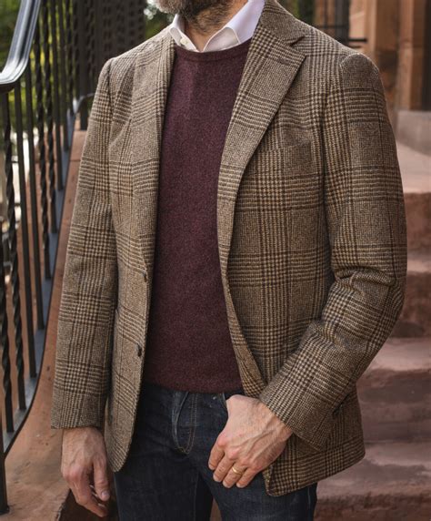 Brown Plaid Sport Coat with Burgundy Sweater and Jeans | He Spoke Style