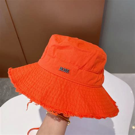 Designer Frayed Orange Bucket Hat For Women Wide Brim Casual Wear From ...