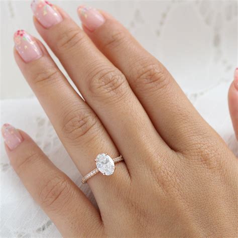 Oval Solitaire Engagement Ring Lab Diamond Rose Gold Pave Ring | La ...
