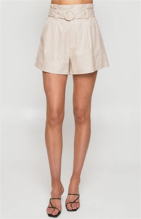 High Waisted Paper Bag Shorts with Circle Buckle Detail (WPA231B ...