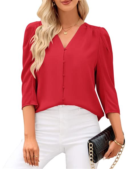 GRAPENT Red Blouses for Women Dressy Red Valentines Day Shirt Cute Red ...