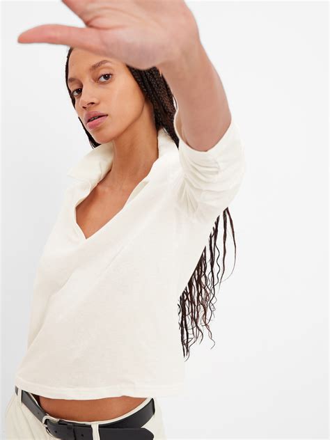 Cropped V-Neck Polo Shirt | Gap