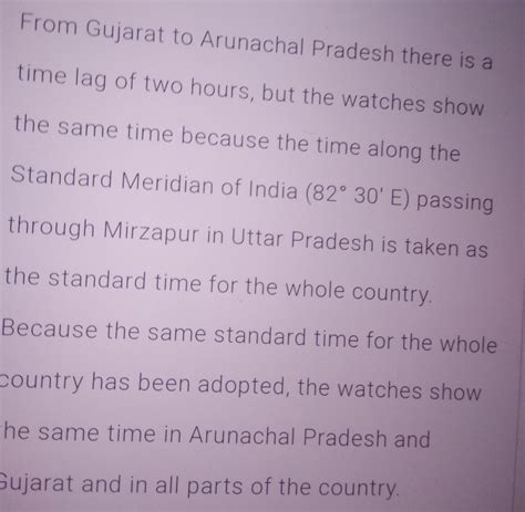 From Gujarat to Arunachal Pradesh the time lag - Brainly.in