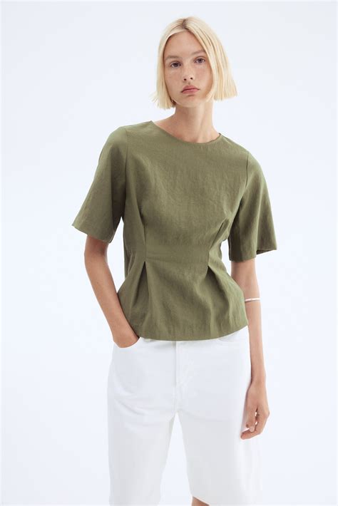 Getailleerde blouse - Donkergroen - DAMES | H&M NL