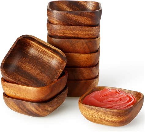 Amazon.com | FillTouch 10 Pcs Natural Acacia Wooden Bowl Small Square ...