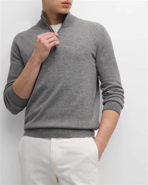Brunello Cucinelli Men's Cashmere Quarter-Zip Sweater | Neiman Marcus