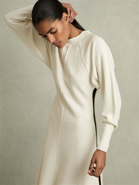 Reiss Petite Wool-Blend Hybrid Knitted Midi Dress in Ivory | REISS