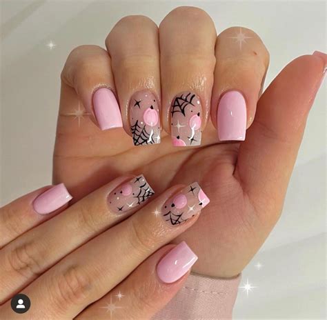 Pink Halloween inspired square shaped nails | Halloween nails ...