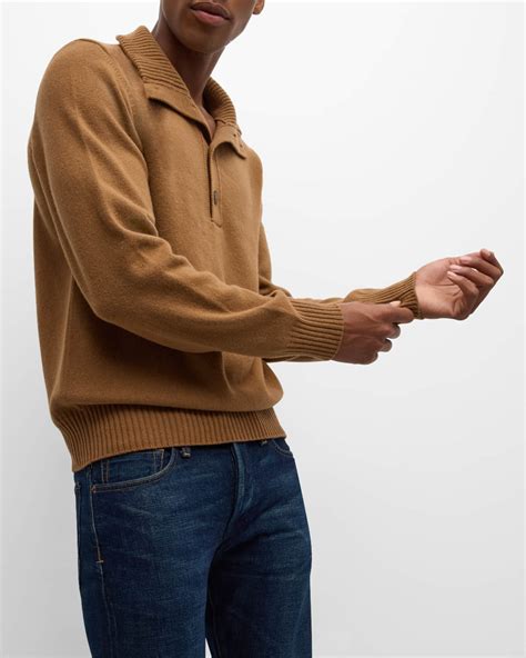 TOM FORD Men's Wool Cashmere Half-Button Sweater | Neiman Marcus