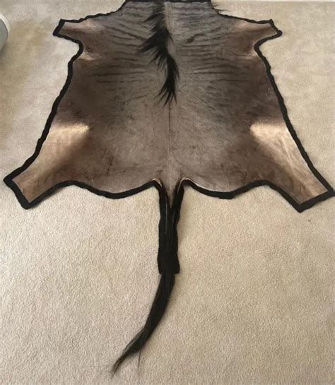 Large Blue Wildebeest Antelope Carpet / Rug from Kenya, British Colonial Era