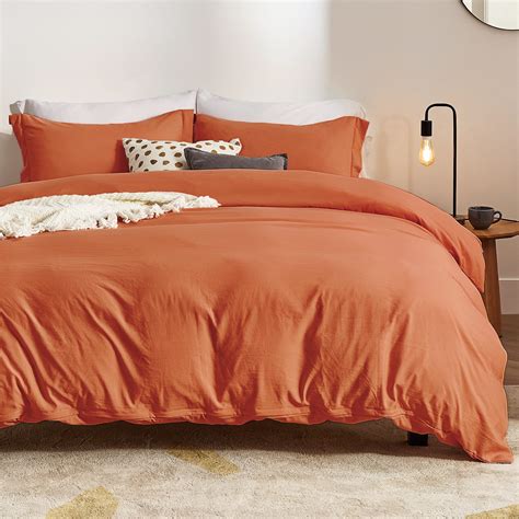 Bedsure Burnt Orange Duvet Cover Queen Size -3 Pieces with Zipper ...