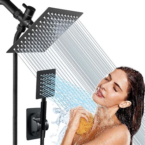 Square Shower Heads with Handheld Spray Combo, High Pressure All Metal Rain Shower Head and ...