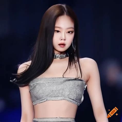 Kim Jennie from Blackpink walking the runway on Craiyon