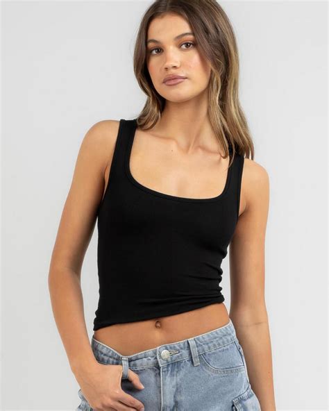 Mooloola Basic Scoop Neck Rib Tank Top In Black - Fast Shipping & Easy ...