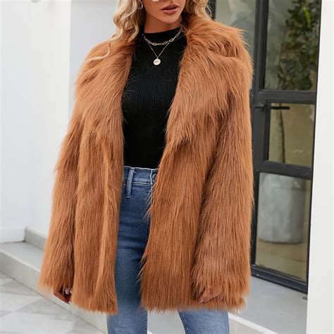 YANHAIGONG Faux Fur Fluffy Jackets for Women with Design Fall Winter ...