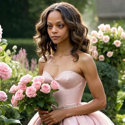 Young Zoe Saldana is a princess in a garden with wai...