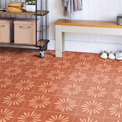 Boho Floral Terracotta Adhesive Vinyl Floor Panel | Vinyl floor tiles ...
