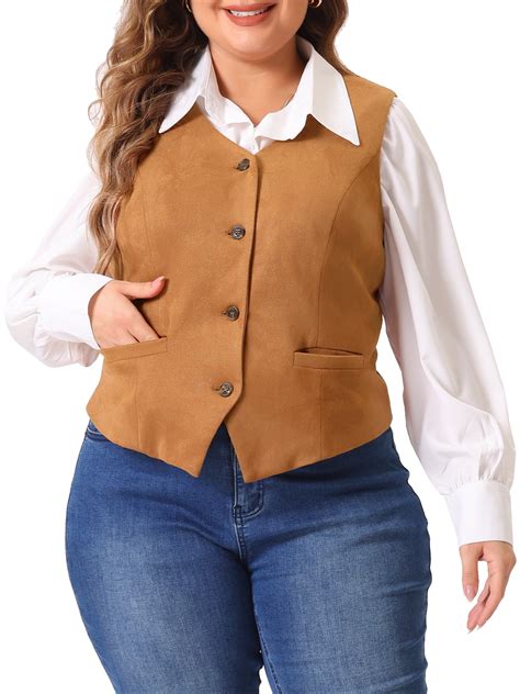 Agnes Orinda Plus Size Vests for Women Fully Lined 4 Button V-Neck ...
