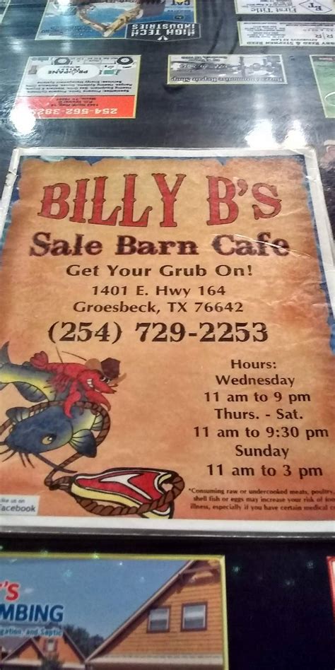 Menu at Billy B's Sale Barn Cafe, Groesbeck, TX-164