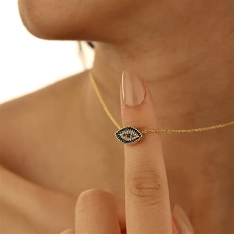 Pave Diamond Evil Eye Necklace, Evil Eye Jewelry, 18K Gold Evil Eye ...