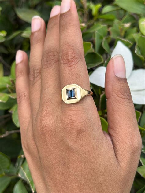 Customizable Blue Sapphire Signet Pinky Finger Ring in 14kt Solid ...