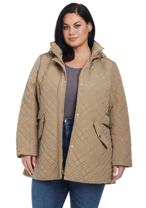 JONES NEW YORK Plus Size Quilted Jacket with Removable Hood | Belk
