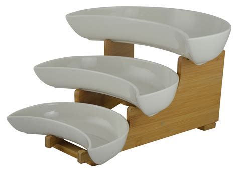 Corrigan Studio® Gormley 3 Tier Ceramic Serving Trays with Bamboo Stand ...
