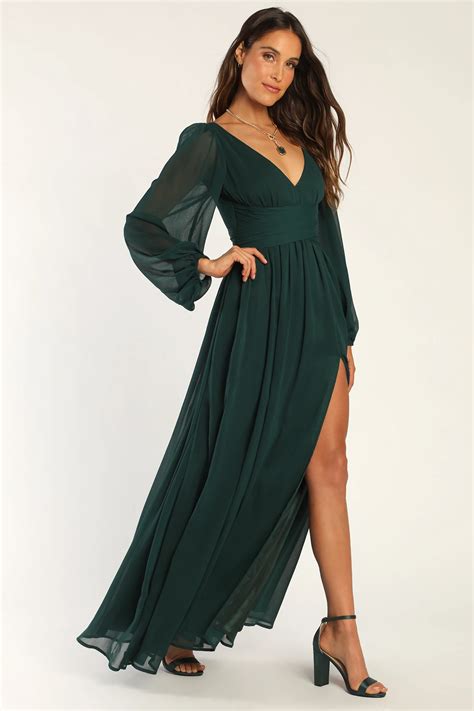 Enchant My Love Emerald Green V-Neck Long Sleeve Maxi Dress | Long ...