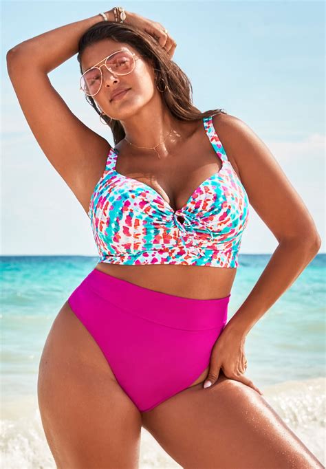 Bra Sized Tie Front Longline Underwire Bikini High Waist Bikini Set ...