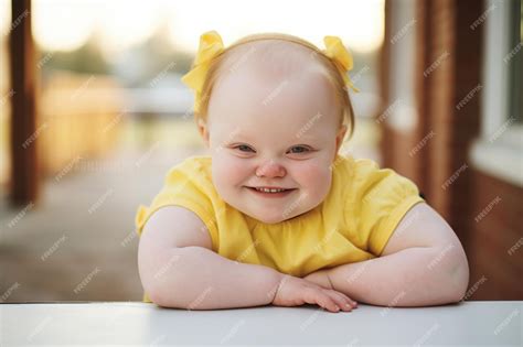 Niña sonriente con síndrome de down generada por ia | Foto Premium
