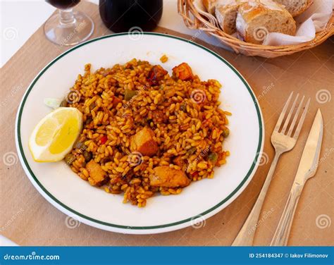 National Dish of Spanish Cuisine is Paella with Meat Stock Image ...
