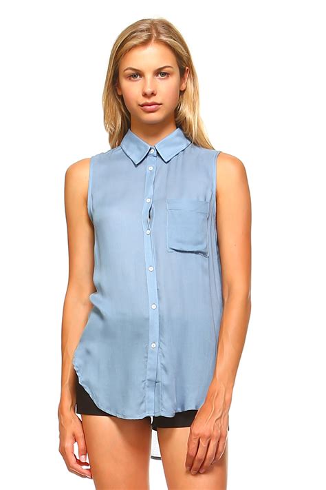 Exclusive Women's Sleeveless Sheer Button Down Blouse - Sky Blue ...