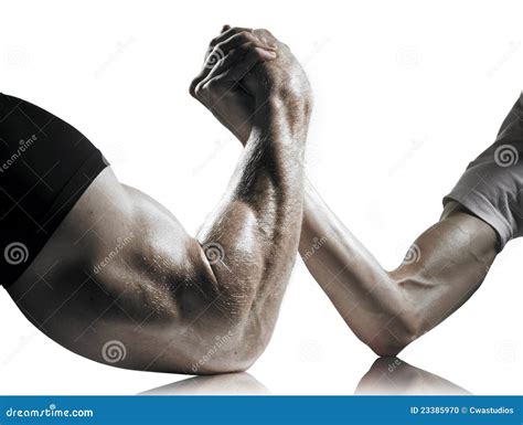 Strong and Weak Men Arm Wrestling Stock Photo - Image of strong ...