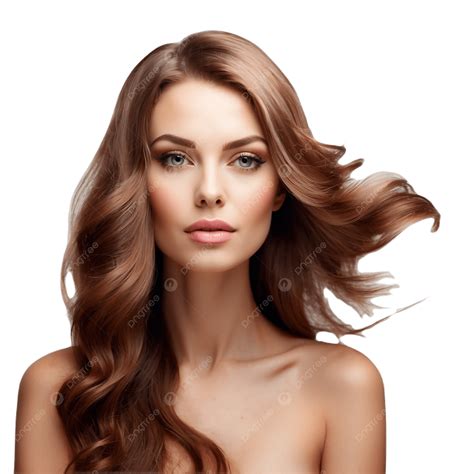 Beautiful Woman With Long Brown Hair Isolated On White Background ...