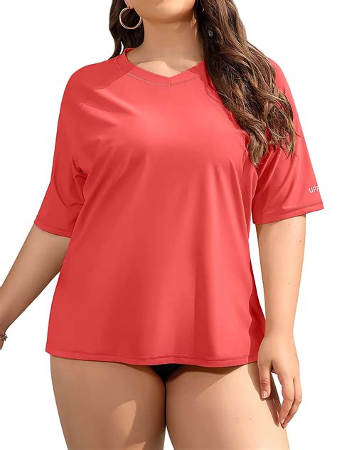 Women Plus Size Rash Guard Short Sleeve Rashguard UPF 50+ Swimming ...
