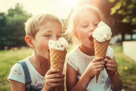 Kids eating ice cream summer. Generate Ai 28040821 Stock Photo at Vecteezy