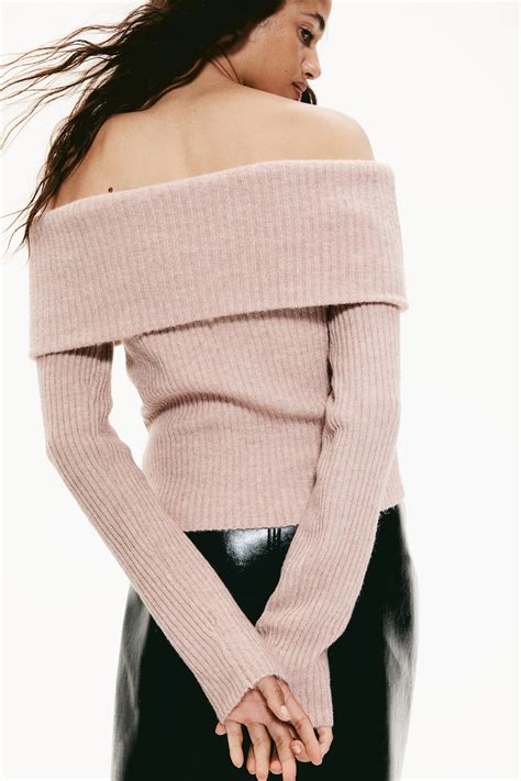 - Off-the-shoulder Sweater - Dusty pink melange - Ladies | H&M US