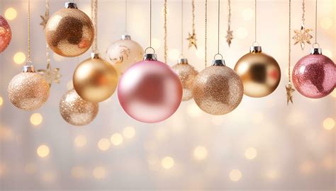 Pink and gold Christmas ornaments on the light background. . 27787248 ...